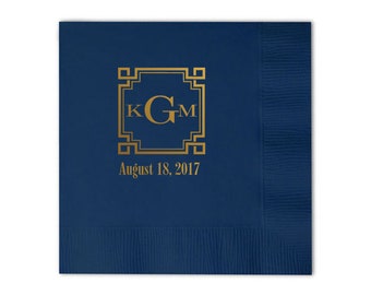 Custom Beverage Napkins, Bar Napkins, Personalized Foil Napkins, Monogrammed Wedding Napkins, Bridal Shower Napkins, Cocktail Napkin 245