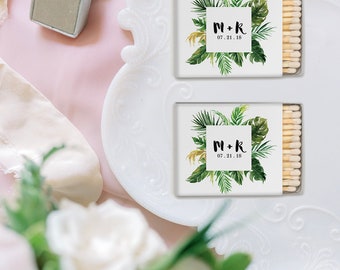 Matchboxes With Floral Design Personalized with Names and Date, watercolor floral monogram for wedding matches, wedding favors