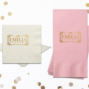 Graduation Party Napkins Congrats Grad Personalized Napkins Party Napkins Class of 2025 Graduation Cap Beverage Napkins Party Supplies