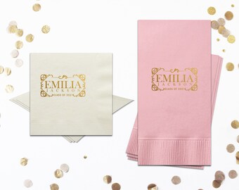 Graduation Party Napkins Congrats Grad Personalized Napkins Party Napkins Class of 2025 Graduation Cap Beverage Napkins Party Supplies