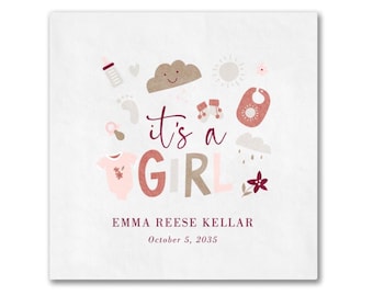 Baby Girl Beverage Napkins Baby Shower Decorations Personalized Cocktail Napkins Gender Reveal Party