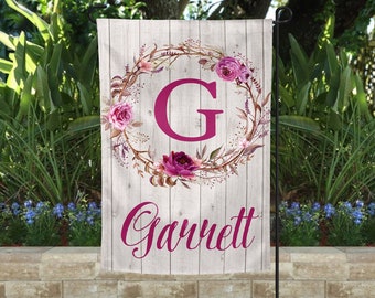 Personalized Spring Wreath Flag Garden Flag Farmhouse Garden Flags Rustic Country Decor Mother's Day gift Floral Wreath Flag for Garden