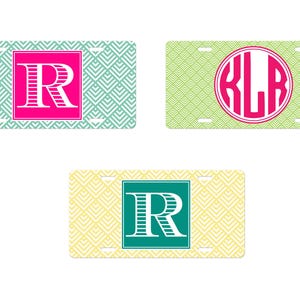 Monogram Tag Matching Plate Frame cute front license plate Geometric print for vehicle tag personalized initial plate preppy car accessories