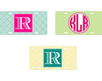 Monogram Tag Matching Plate Frame cute front license plate Geometric print for vehicle tag personalized initial plate preppy car accessories
