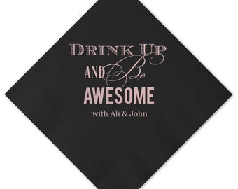 Personalized Wedding Napkins, Monogrammed Cocktail Napkins, Custom Printed Beverage Napkins, Gold Monogram, Rehearsal Dinner Napkins 21