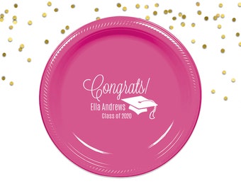 Graduation party plates, personalized plates, congrats grad 2025, college graduation party favor, high school graduation, party plates