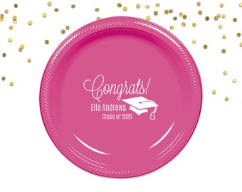 Graduation party plates, personalized plates, congrats grad 2024, college graduation party favor, high school graduation, party plates