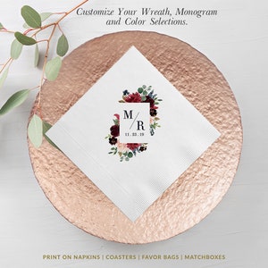 100+ Floral Wedding Napkins, Navy Cream Floral Wedding Napkins, Beverage, Luncheon, Cake Napkins Custom Personalized Bridal Shower Napkins