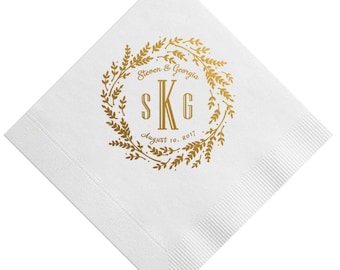 Gold Foil Napkins, Wedding Napkins, Monogrammed Napkins, Rustic Wedding Napkins, Wedding Napkins, Bar Napkins, Foil, Custom Napkin 296