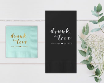 Drunk in Love Personalized Wedding Napkins - Cocktail Napkins - Paper Wedding Napkins - Wedding Bar Napkins - Custom Napkins