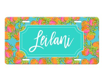 Personalized Tropical License Plate - Island License Plate - Monogram Front License Plate - Tropical Car Tag - Green Floral License Plate