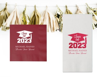 Custom Graduation Napkins, Class of 2024 Personalized Graduation Cocktail Napkins -Beverage, Luncheon, Dinner, and Guest Towels