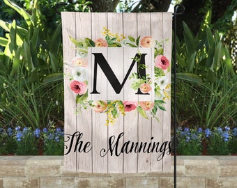 Personalized Garden Flag - Watercolor Florals with Monogram - Summertime Flag - Landscaping Decor - Personalized Gift