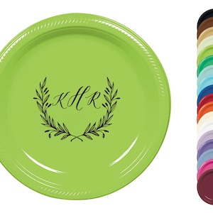 Personalized Plastic Plates for Wedding Showers – Custom Monogram Disposable Plates in 7” or 10” Sizes