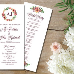 Wedding Ceremony Program / Personalized Program / Custom Wedding Program /  Vintage Wedding