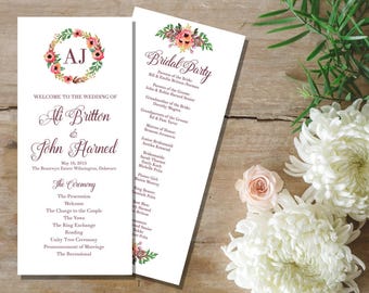Wedding Ceremony Program / Personalized Program / Custom Wedding Program /  Vintage Wedding