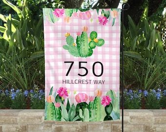 Personalized Address Garden Flag, Spring Garden Flag, Summer Garden Flag, Porch Decor, Entry Flag, Yard Decor, Housewarming Gift Cactus Flag