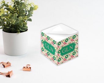 Floral Personalized Paper Note Cube, Gifts for Her, Monogram Stationery, Office Gifts, Preppy Notepad, Mothers Day Gift