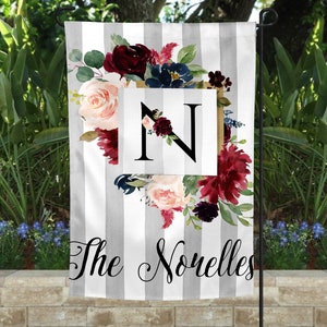 Bandera de jardín personalizada, con monograma, estilo rústico, decoración de exteriores, regalo personalizado