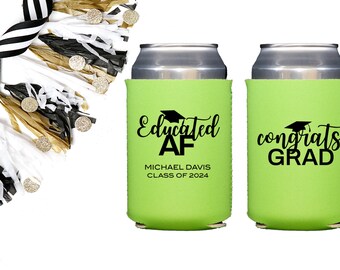 Graduation Party Favors, Class of 2025 Educated AF, Personalized Can Coolers, 2025 Graduation Party Decor, College Grad, Congrats Grad