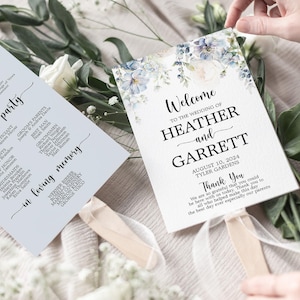 Dusty Blue Floral Wedding Program Steel Blue Editable Wedding Ceremony blue flower Wedding program  wedding program