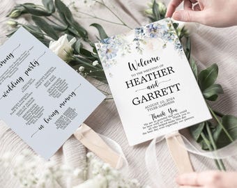 Dusty Blue Floral Wedding Program Steel Blue Editable Wedding Ceremony blue flower Wedding program  wedding program