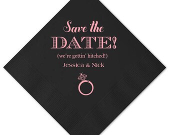 Engagement Napkins, Personalized Cocktail Napkins, Engagement Party Napkins, Save the Date, Napkins, Event Napkins, Party Napkins 49