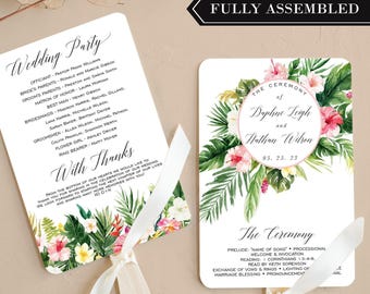 Wedding Program Fans Assembled Tropical Beach Wedding Program Fans - Destination Wedding Program Fans