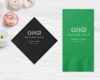 OMG We Did it Personalized Napkins Personalized Napkins Wedding Personalized Cocktail Beverage Paper Anniversary Party Monogram Luncheon