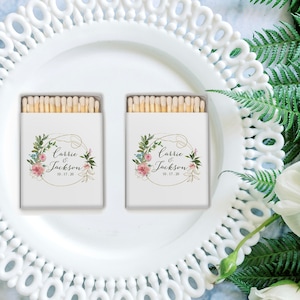 Floral Design Handwritten Matchboxes - Monogram Floral Design Matchboxes, Custom Pink Floral Monogram matches