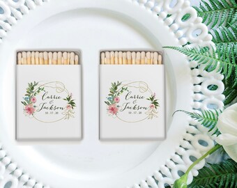 Floral Design Handwritten Matchboxes - Monogram Floral Design Matchboxes, Custom Pink Floral Monogram matches