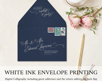 White Ink Envelope Addressing, White Ink Printing, Black, Burgundy, Blue or Purple Envelopes, Guest and Return Address Printing Included