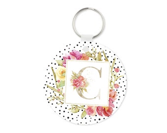 Personalised Name Keyring, Custom Name Initial Keyring, Floral Name Keyring, Birthday Keyring, Birthday Gift, Custom Initial Gift, Keyring