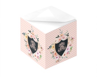 Floral Crest Gift Note Cubes with Sticky Adhesive 700 Sheets Personalized Monogrammed Gift for Teachers Desk Accessories Office