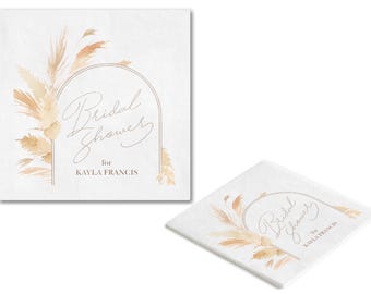 Pampas Grass Beverage Napkin Personalized Napkins Set of 100 Wedding Decor Decorations Cocktail Paper Party Supplies Bridal Shower