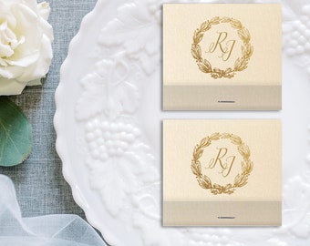 Custom Wedding Matches Floral Date Wreath Initials - Wedding Monogram Favor, Wedding Matchbook, Wedding Decor, Wedding Gift, Bridal Shower