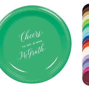 Personalisierte Kunststoffteller - Benutzerdefinierte Monogrammteller für Hochzeitsessen - Wählen Sie Farben und Größen 18 cm oder 10 Zoll