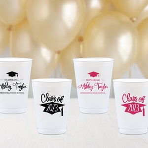 Personalized Graduation Party Cups, Class of 2025 Decorations, Grad Party Favors, Custom Printed Plastic Cups