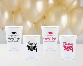 Personalized Graduation Party Cups, Class of 2024 Decorations, Grad Party Favors, Custom Printed Plastic Cups