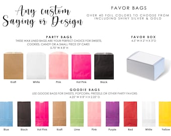 Wedding Favors - Custom Printed Favor Bags - Recycled Wedding - Treat bag Goodie Bag - Bridal Shower Favors- Favor box - Graduation Favor
