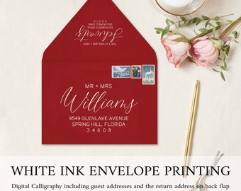 White Ink Envelopes A7 | Printed Calligraphy | Envelope Addressing | White Ink Printing on Dark Envelopes includes return address