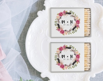 Personalized Floral Wedding Matchboxes - Custom Wedding Favor Floral, Watercolor Matches for Wedding, Pink Floral