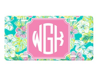 Personalized Preppy Front License Plate Car Tag for Women -Watercolor pattern  Lover
