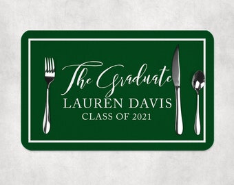 2024 Green Graduation Paper Placemats Class of 2024 Decorations Tableware Disposable Personalized Placemats - Printed & Shipped Grad 2024