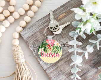 Tropical Name Key chain, Personalised Photo Keyring, Custom Image Keyring, Photo Keychain, Custom Photo Keyring, Engagement Keyring