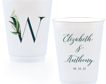 Personalized Greenery Frost Flex cups, Weddings, Party Favors, Stadium, Party, Custom, wedding crest, bachelorette, cocktail, Wedding Cups