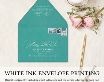 White Ink Envelope Addressing, White Ink Printing, Black, Burgundy, Blue or Purple Envelopes, Guest and Return Address Printing Included