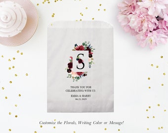 Set of 25 Personalized Floral Monogram Wedding Bridal Shower Favor Treat Bag - Candy Buffet, Donuts, Cookies, Popcorn - Wedding, Bridal