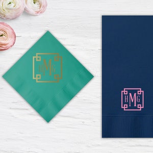 Modern Wedding Monogram Cocktail Napkins, Block Monogram Napkins, Tan Napkins, Personalized Napkins, Custom 3 Ply Napkins, Paper Napkins