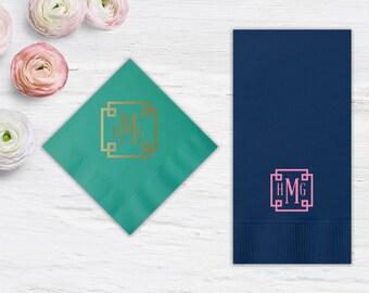 Modern Wedding Monogram Cocktail Napkins, Block Monogram Napkins, Tan Napkins, Personalized Napkins, Custom 3 Ply Napkins, Paper Napkins